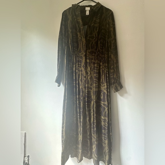 Richard Allan x H&M Brown & Green Printed Button Up Shirt Maxi Dress - Picture 2 of 5